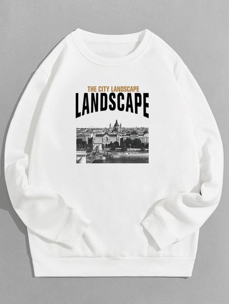 

men picture & letter graphic thermal pullover e3lg#, Black