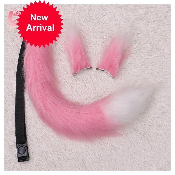 

soft-eared headbands fake erotic anime cosplay fox fur ears tail set accessories toys for couples, Black;white