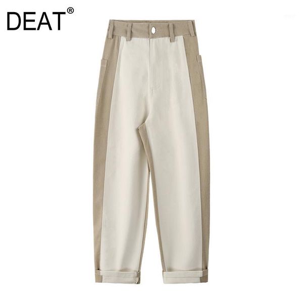 

women's pants & capris [deat] high elastic waist spliced hit color harem trousers loose fit women fashion tide spring summer 2021 13s27, Black;white