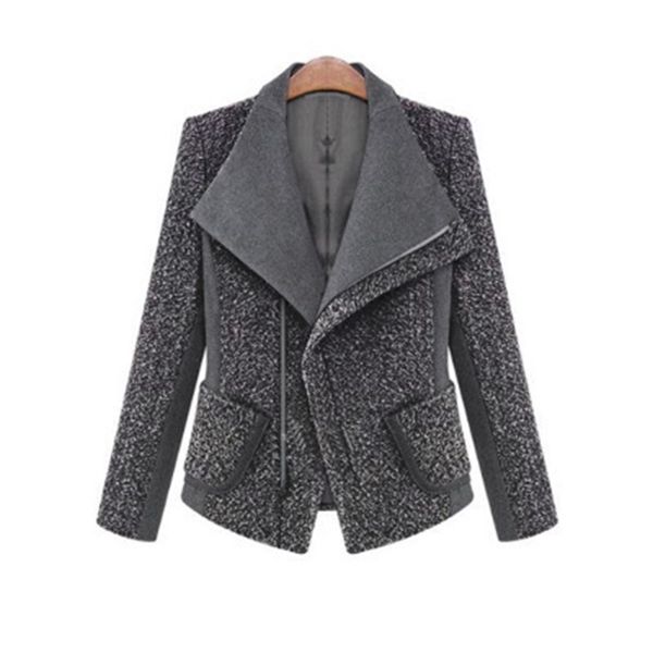 

new europe autumn winter women's temperament woolen female casual clothing fashion women slim jackets coats, Black