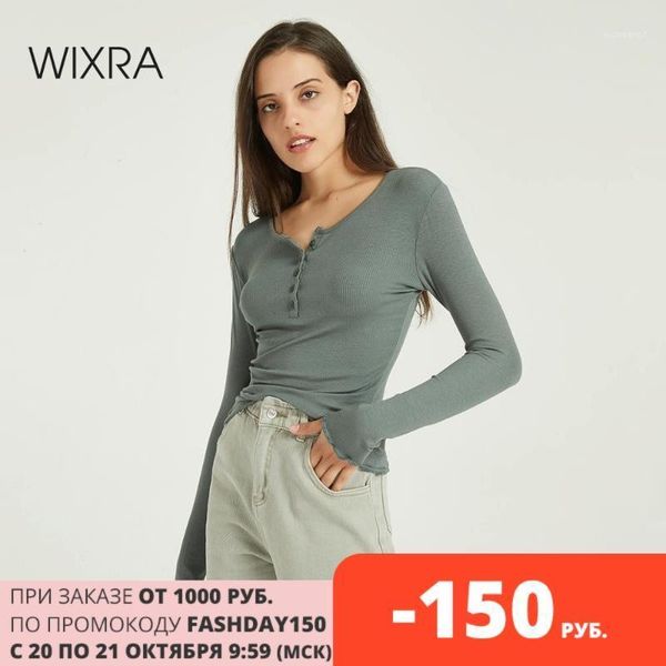 

wixra women soft t shirts ladies slim long sleeve o neck basic long sleeve tee autumn spring button casual 1, White
