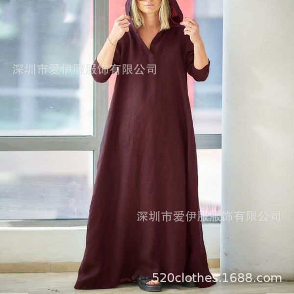 

2019 sleeve hooded cotton dress autumn shirt women's casual long super large, Black;gray