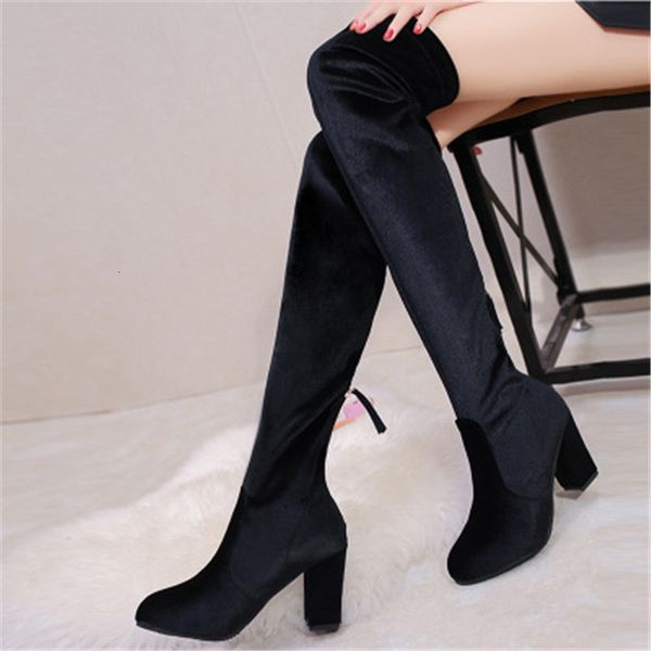 

female 2021 new fashion on the knee winter square heel women's shoes stretch thin high heels size 34-43 black boots mep1