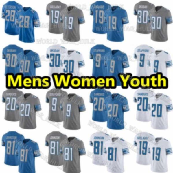 

30 jeff okudah 32 d'andre swift detroit lion custom men women kid football jersey 9 matthew stafford 19 kenny golladay t.j. hockens, Black;red
