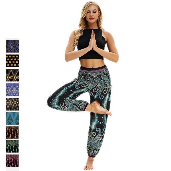 

new leggings sport women fitness casual summer loose yoga trousers baggy boho jumpsuit harem pants elastic waist yoga pants, White;red