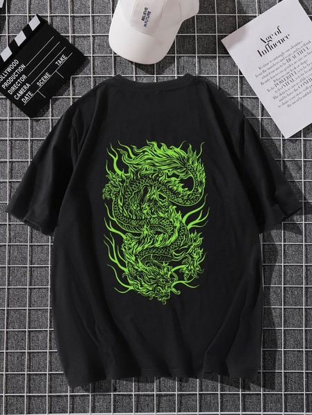 

men chinese dragon print tee 51e0#, White;black