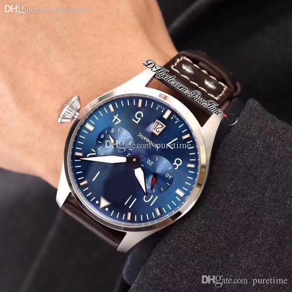 46mm IW500432 Deutschen Fussball Bund Orologio da uomo automatico 7 giorni Riserva di carica Cassa in acciaio Quadrante blu Numero bianco Cinturino in pelle marrone 2022 Orologi Puretime E105b2