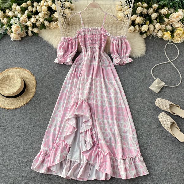 

2021 new sloppy, slobbery female dress puff line long summer off the shoulder strap dressed fgap, Black;gray