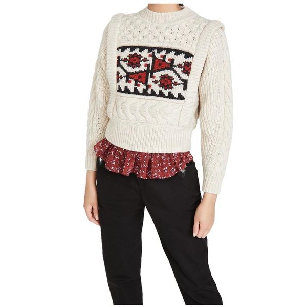 

women's sweaters women twist knit sweater lady color patchwork retro flowers pullover female fashion jumper knitwear, White;black