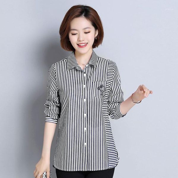 

women blouses fashion stripe long sleeve office shirt pure cotton blouse shirt casual femme plus size blusas femininas1, White
