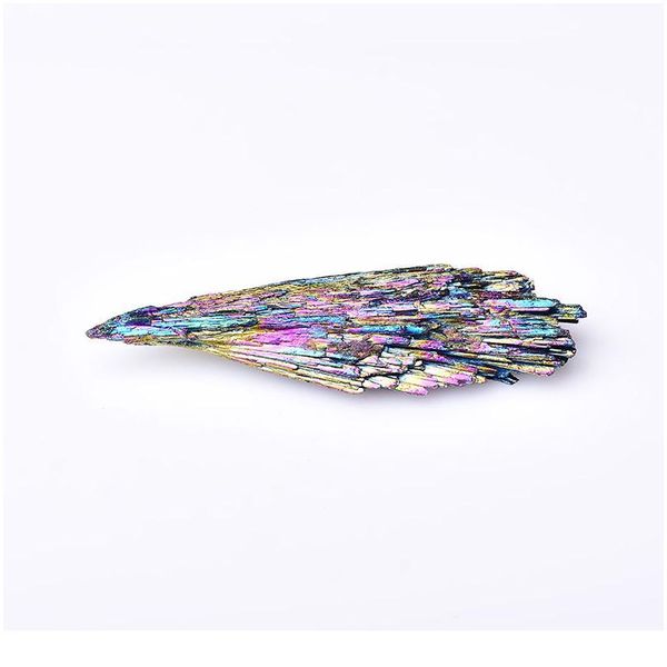 

1pc natural quartz crystal jet stone rainbow titanium cluster mineral specimen healing electroplate color feather shape jllnxg, Black