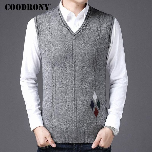 

coodrony sleeveless vest men clothes 2018 autumn winter new arrival knitted cashmere wool sweater casual argyle v neck vest 8173 jlliig, White;black