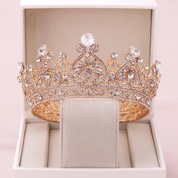 

princess crown hair accessories bridal tiara full circle heart-shaped rhinestone golden silver color crown women girls