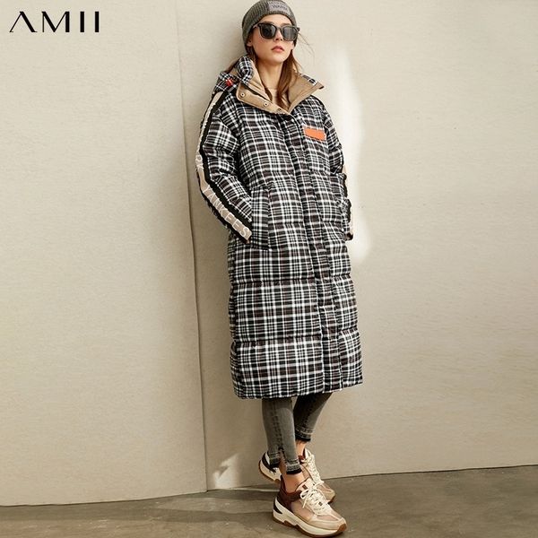 

amii minimalist korean version of european 80 white duck down down jacket winter new loose hooded plaid bread suit 11970417 201029, Black