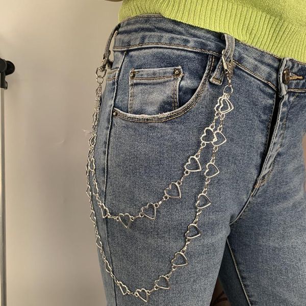 

keychains fashion punk hip-hop trendy waist chain multilayer geometric heart pants jeans silver color metal chains