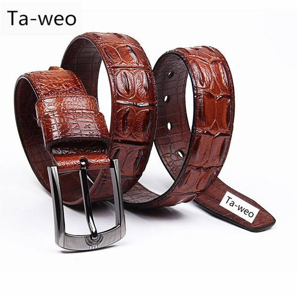 

fashion casual men's genuine leather crocodile striped belts pin buckle belt for men's jeans & cowboy belt 201112, Black;brown