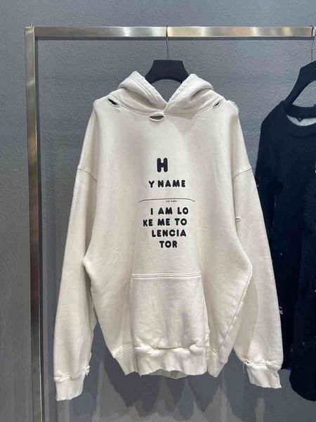 

Men's Hoodies & Sweatshirts High version Paris B signature letter printing damaged worn hole fleece Sweater Hoodie KPYU, Black
