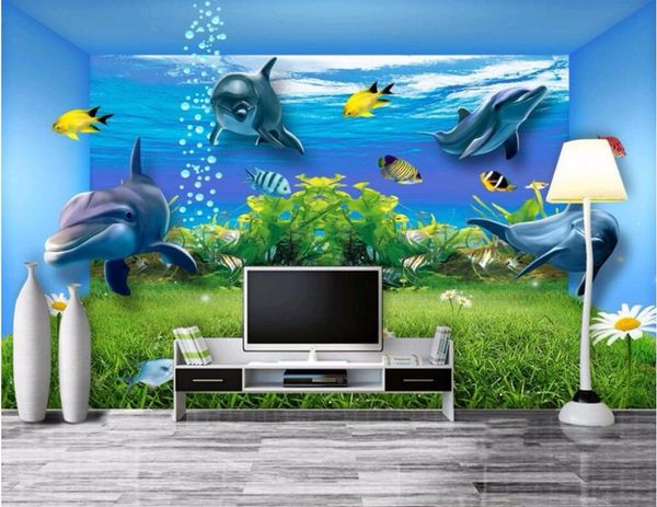 

wallpapers 3d room wallpaper custom mural non-woven dolphins underwater world space decoration painting po for walls 3 d