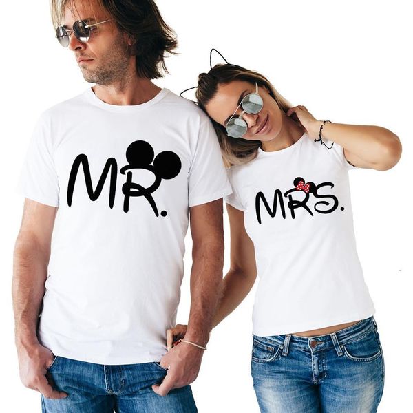 

lovers couple t shirt women men valentines gift printing mrs mr couple summer matching clothes for lovers, White