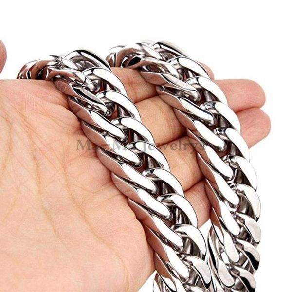 

17mm stainless steel heavy mens curb link cuban chain necklace jewelry 7"-40, Silver