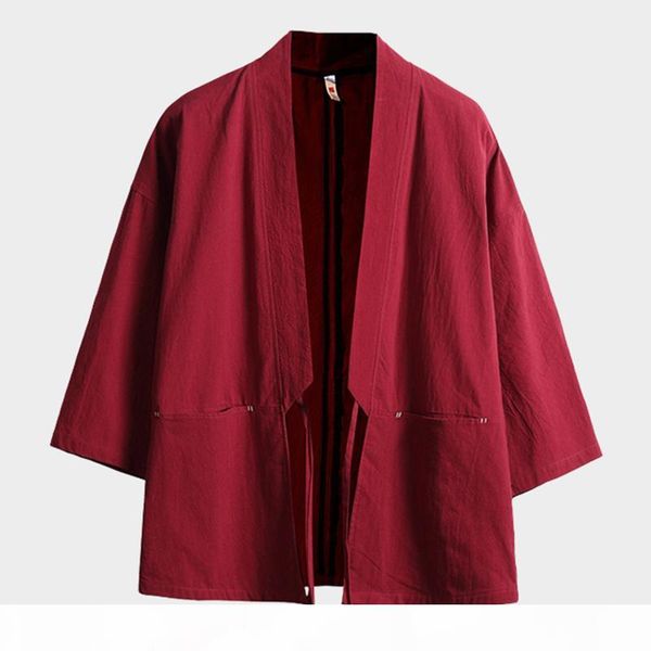 

xiu luo japan style men kimono jacket loose cotton & linen open placket cardigan 2019 spring mens thin kimono coat, Black;brown