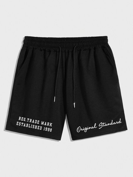 

romwe guys letter drawstring shorts w5w0#, Black