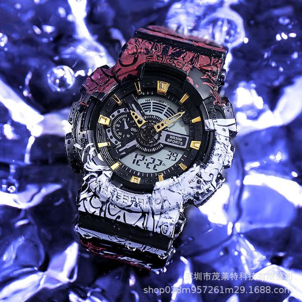 

sports leisure creative trend inspirational graffiti watch pirate king double movement digital clock net red electronic watch, Slivery;brown