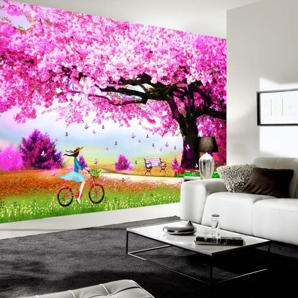 

wallpapers dropship custom mural romantic cherry tree marriage room cartoon murals background wallpaper