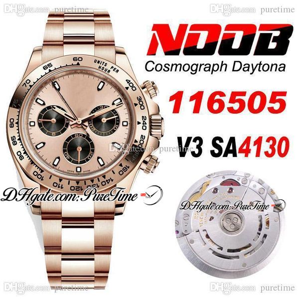 

n v3 sa4130 автоматический хронограф мужские часы rg / черный циферблат 18к розовое золото 904l стальной браслет 2020 лучший издание 116505, Slivery;brown