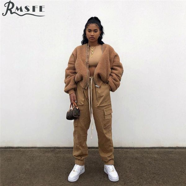 

rmsfe 2021 comfortable round neck euramerican decorative long-sleeved double-faced woolen coat with zipper, Black;brown