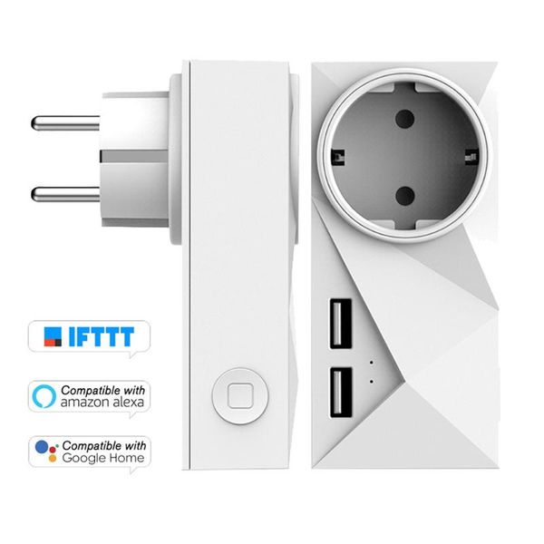 

eu wifi power socket plug outlet with 2 usb ports energy monitoring timing function voice control for alexa google home ifttt