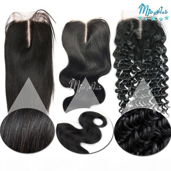 

brazilian 4x4 inch swiss lace closure straight deep wave curly body wave tyle middle three part 8-20 inch virgin hair extensions, Black;brown