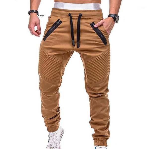 

men's pants men's sports running joggers fashion drawstring zip strips pockets ankle tied long trousers1, Black