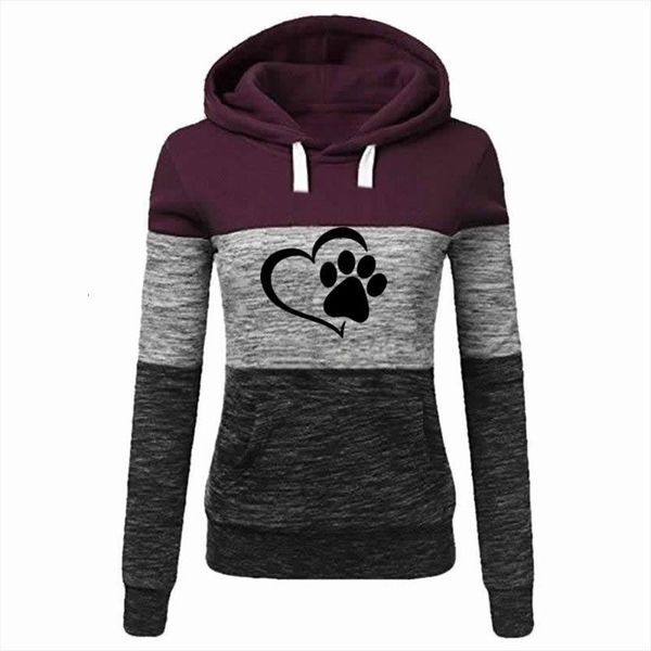 

splice dog paw letters print hoodies for women sweatshirt femmes sweatshirts kawaii hoodies girls frauen clothings creative lj201102, Black