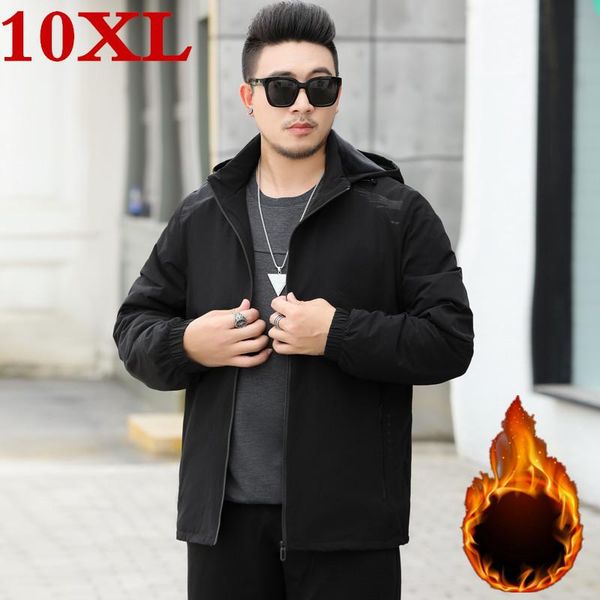 

men's jackets plus size 10xl 9xl 8xl 7xl 6xl hooded fleece jacket male overcoat casual solid cotton men jackes, Black;brown