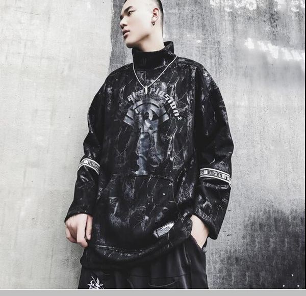 

dark tie dye hip hop hoodie tactical streetwear hoodie sweatshirt mens outwear winter pullover cotton techwear black