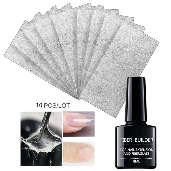 

10pcs nail fiberglass silk nails wrap nail extension fiber glass with 8ml fiber builder glue gel nail art tools kit 0447
