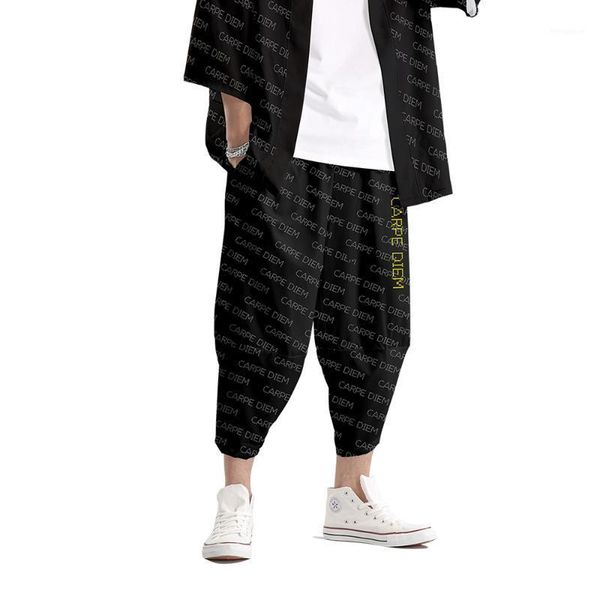 

wawni 2020 ankle-length pants chinese style summer hip hop casual streetwear men hight street stretch pants high street1, Black