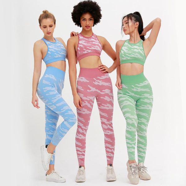 

yoga outfits athlete chili gym wear clothing 2022 camouflage leggings sport crop bra women workout set, White;red