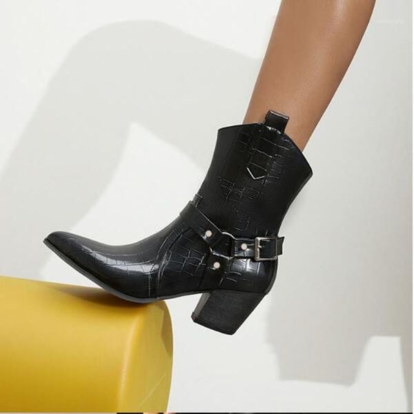 

women mid-calf boots high heels shoes woman autumn vintage pu leather matin shoe chaussures femme zapatos mujer sapato d23261, Black