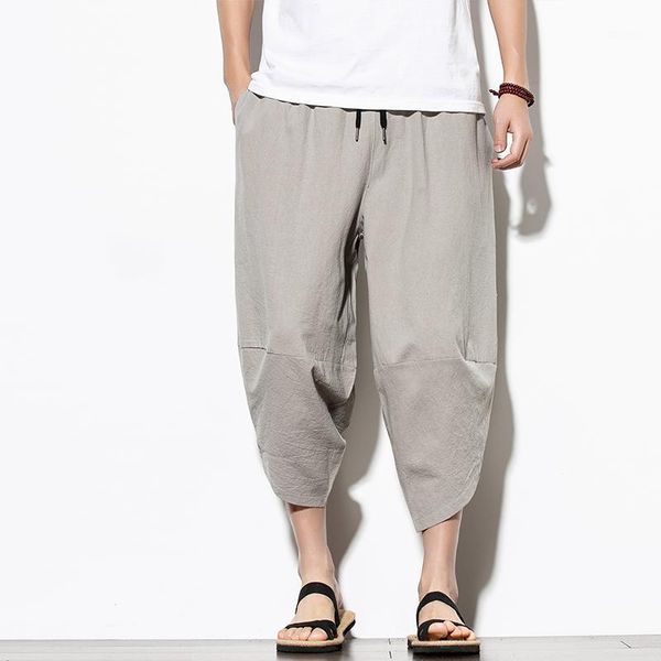 

summer cotton harem pants men casual hip hop trousers drawstring cross bloomers calf-length pants joggers streetwear1, Black