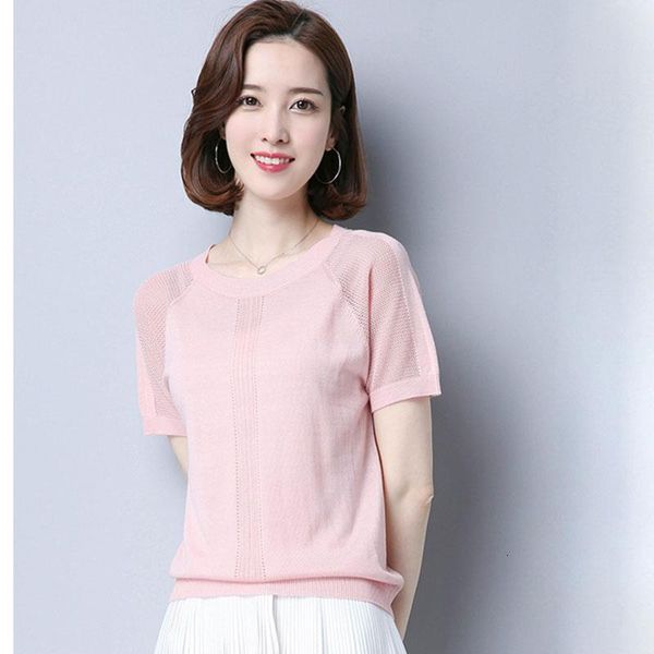 

hsp2021 hollow out women summer fashion short sleeve pullover knitted sweater jumper thin leisure solid knit wear sweater, White;black