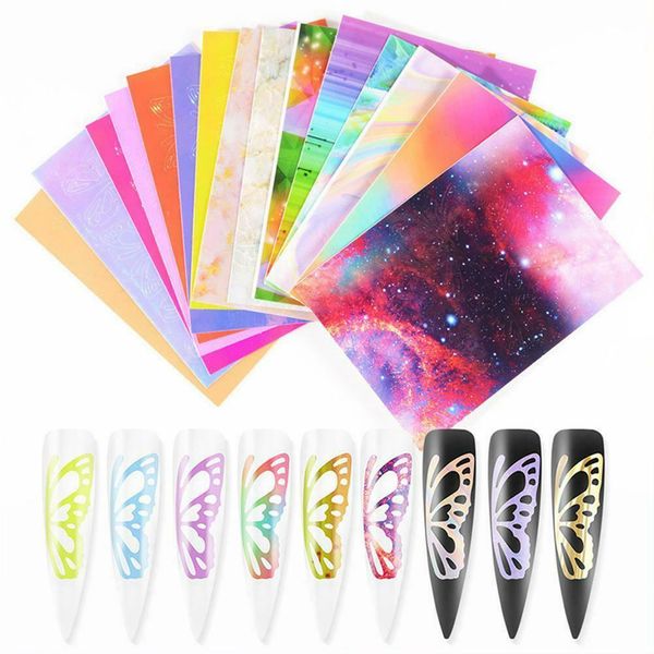 16pcs Butterfly Star Hologram 3D Manikür Çıkartması Kendi Kendinden Yapıştırıcı #24