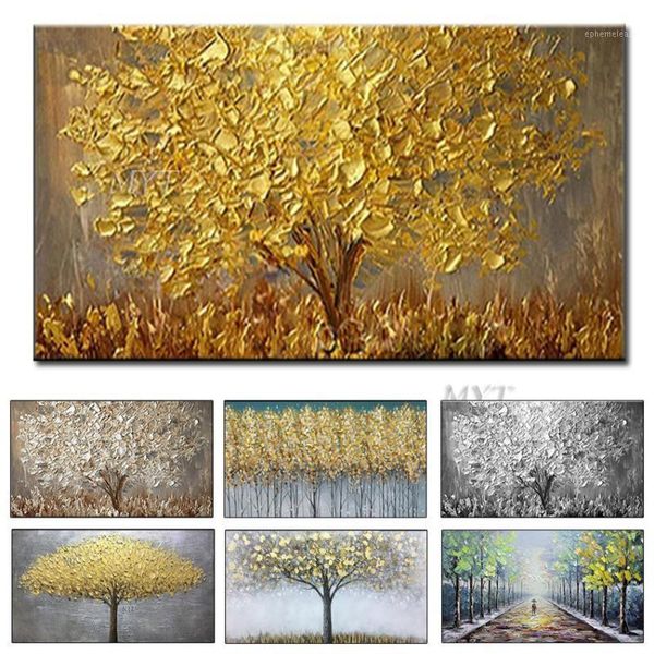 

new handmade large modern canvas art oil painting knife golden tree paintings for home living room l decor wall art picture1