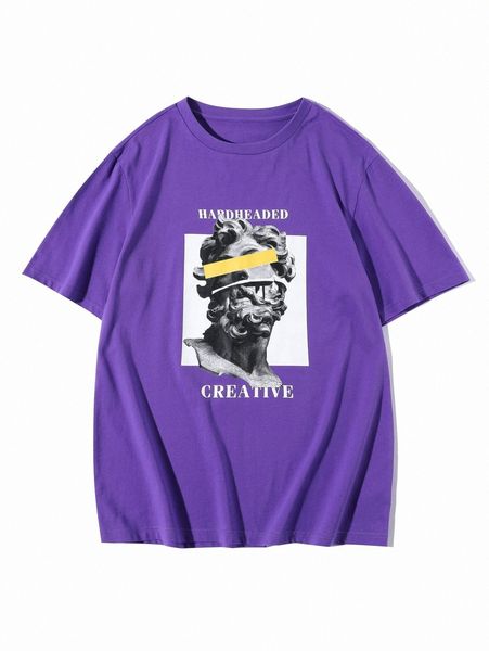 

men statue & slogan print tee c2dt#, White;black
