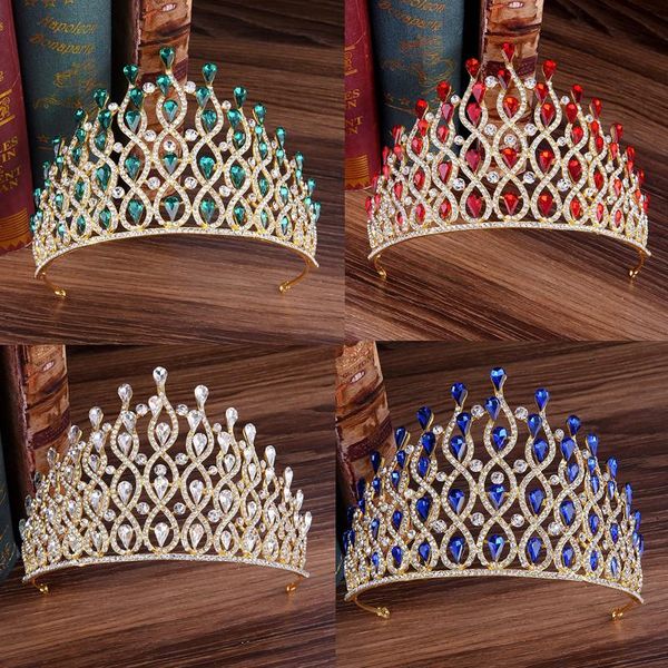 

hair clips & barrettes baroque bridal red green blue crystal tiaras crowns pageant prom veil tiara headband bride for wedding accessories, Golden;silver