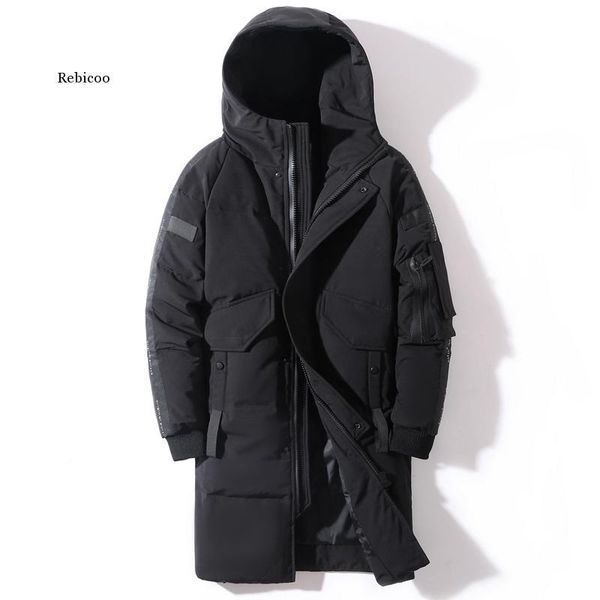 

men's down & parkas winter jacket hooded fashion long coat men windproof waterproof thick warm mens clothing parka, Black