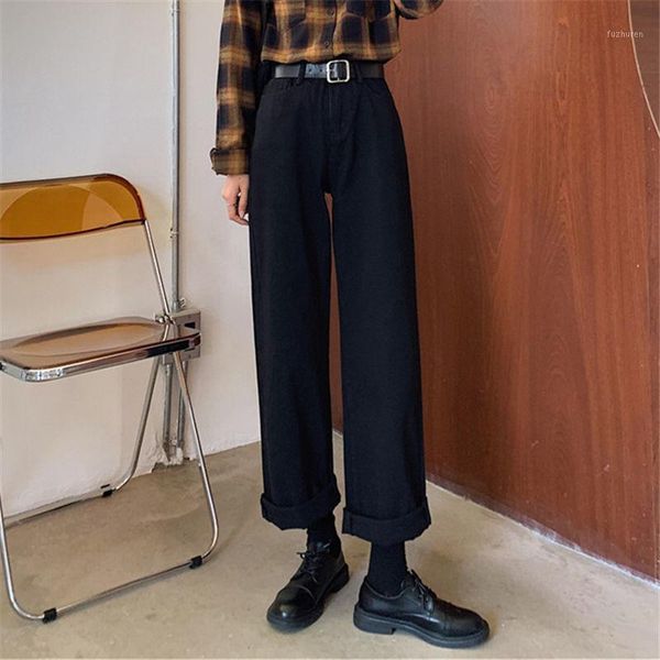 

winter jeans for women warm denim pants black belt high waist jeans vintage wide leg ankle-length harem denim pants 20201, Blue