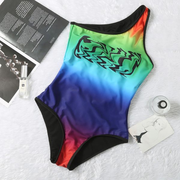 

piece swimsuit shoulder creative lettered print backless