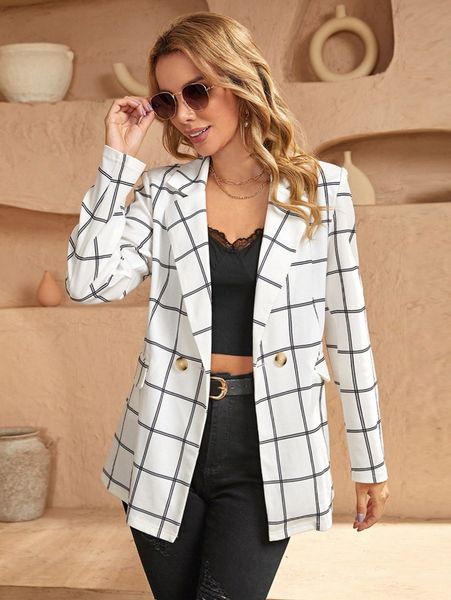 

grid print single breasted blazer b2ep#, White;black